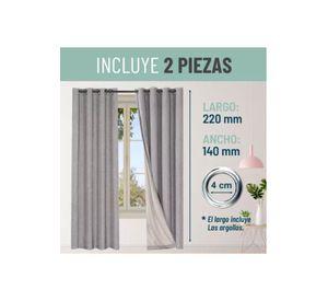 Cortina Blackout 100% 2 Paños 140x220cm Textura Lino Gris