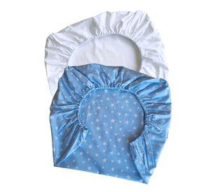 Set de 2 Sábanas Bajeras para colecho Mini Estrellas Blancas Fondo AZUL