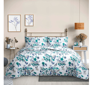 Cubrecama Quilt Reversible Estampado Queen Calypso Flowers Collection Martin