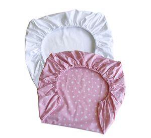 Set de 2 Sábanas Bajeras para colecho Mini Estrellas Blancas Fondo ROSA
