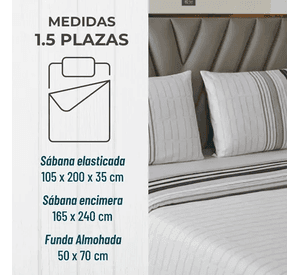 Juego sabanas Casatua rayas gris 1.5 plaza