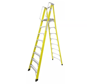 Escalera Industrial Plataforma Fibra De Vidrio 8 Peldaños Amarilla