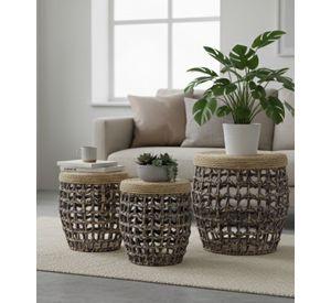 Set 3 Taburetes Auxiliares Decorativos Estilo Natural Jhn