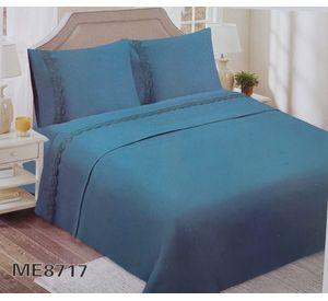 Juego de Sábanas 2 Plazas 144 Hilos con Broderie - Verde Petróleo M8717