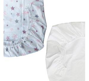 Set de 2 Sabanas Bajeras para Cuna Pack and Play Estrellas Rosa