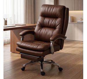 Silla Oficina Gerencial Asiento De Cuero Pata Acero Premium Color Café Material Del Tapizado Cuero