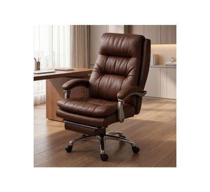 Silla Oficina Gerencial Asiento De Cuero Pata Acero Premium Color Café Material Del Tapizado Cuero