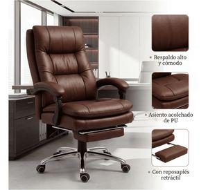Silla Oficina Gerencial Asiento De Cuero Pata Acero Premium Color Café Material Del Tapizado Cuero