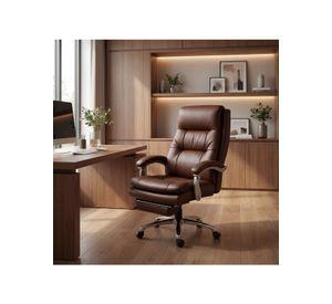 Silla Oficina Gerencial Asiento De Cuero Pata Acero Premium Color Café Material Del Tapizado Cuero
