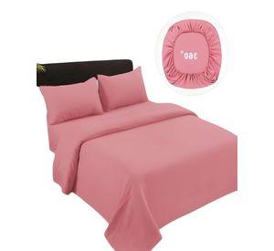 JUEGO DE SABANAS DE 500 HILOS PLAZA Y MEDIA COLOR ROSA