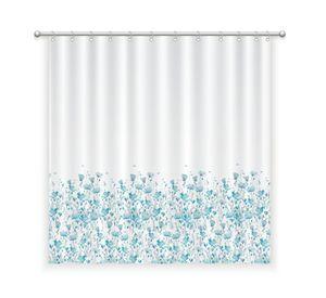 CORTINA DE BAÑO ALGODÓN FLORCITAS Y MARIPOSAS TURQUESA
