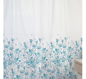 CORTINA DE BAÑO ALGODÓN FLORCITAS Y MARIPOSAS TURQUESA
