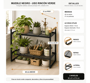 Organizador de Jardines 2 niveles Metalico Negro 125