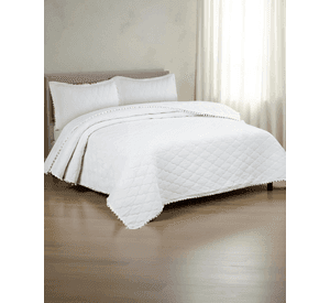 CUBRECAMA 2 PLAZAS CON DETALLES DE POMPONES COLOR BLANCO