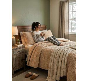 Cubrecama Trenzado Ultra Suave Invierno + Fundas beige