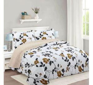 Cubrecama Quilt Sherpa 1.5 - Varios Modelos W.m G Blanco Floral En Tonos Blanco Negro Y Mostaza