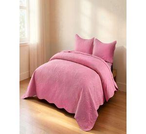 QUILT CUBRECAMA DE VERANO 2 PLAZAS CON RELIEVE COLOR ROSADO