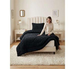 Cobertor Textura Trenzada + Sherpa  1.5 plaza gris