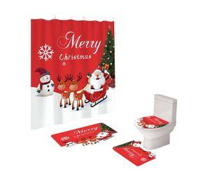 PACK 4 PIEZAS CORTINA DE BAÑO Y ALFOMBRAS DISEÑO NAVIDEÑO TF07
