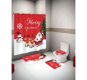 PACK 4 PIEZAS CORTINA DE BAÑO Y ALFOMBRAS DISEÑO NAVIDEÑO TF07
