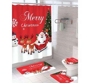 PACK 4 PIEZAS CORTINA DE BAÑO Y ALFOMBRAS DISEÑO NAVIDEÑO TF07