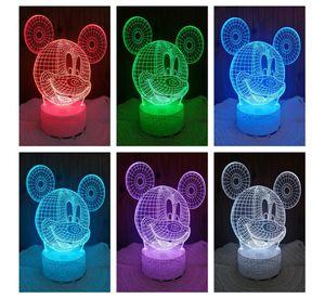 Lámpara ilusión 3D Cara De Mickey Mouse 7 Colores Led