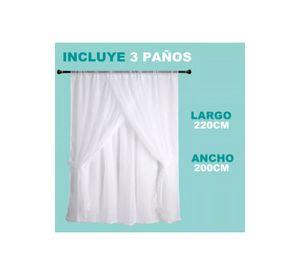 Velo romántico visillo 3 paños 200x220cm blanco
