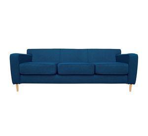 Sofá Lilen Chenille Tipo Lino Azul 3 Cuerpos