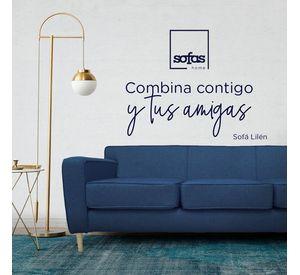 Sofá Lilen Chenille Tipo Lino Azul 3 Cuerpos