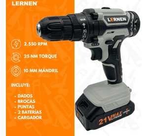 Taladro Desatornillador Inalámbrico 2 Baterías 21V + Set Brocas
