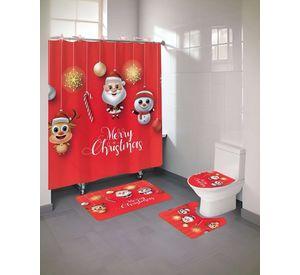 PACK 4 PIEZAS CORTINA DE BAÑO Y ALFOMBRAS DISEÑO NAVIDEÑO TF06