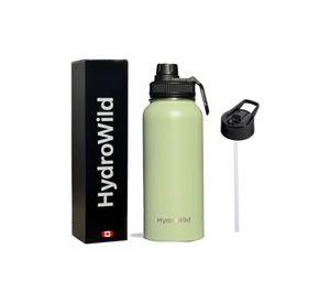 Botella térmica de 1 litro, inoxidable, Hydrowild, 1000 ml, con tapas, color limón verde