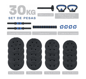 Set Mancuernas Barras Pesas Rusas Unibles 30 Kg Hyperhike