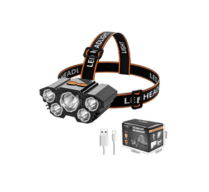Linterna De Cabeza Frontal 5 Leds Recargable Usb 4 Tiempos Blanco Negro