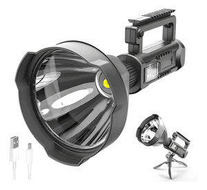Foco Linterna Led Usb Recargable + Tripode Largo Alcance Color de la linterna Negro Color de la luz Frío