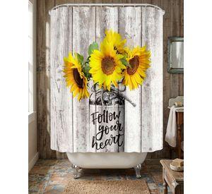 CORTINA PARA BAÑO IMPERMEABLE MAS FORRO CON DISEÑO DE FLORES AMARILLAS