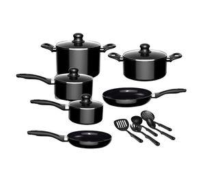 Batería de Cocina 15 Piezas Omni Black Aluminio Antiadherente