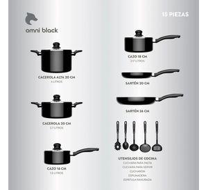 Batería de Cocina 15 Piezas Omni Black Aluminio Antiadherente