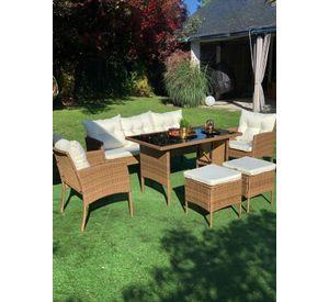 JUEGO DE COMEDOR TERRAZA 7 PERSONAS TOSCANA PE RATTAN CAFÉ