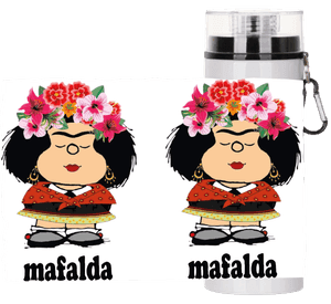 BOTELLA DE AGUA ESTAMPADA DE MAFALDA, FLORES, MEXICO, REGALO 1