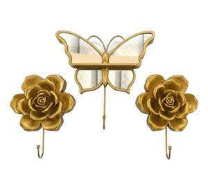 Set 3 Perchero Decorativo Pared Gancho Mariposa Rosa Jhn