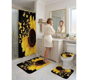 Set Decorativo De Baño 4 Piezas Cortina, Alfombras Y Funda De Inodoro m2
