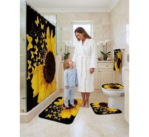 Set Decorativo De Baño 4 Piezas Cortina, Alfombras Y Funda De Inodoro m2