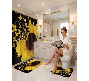 Set Decorativo De Baño 4 Piezas Cortina, Alfombras Y Funda De Inodoro m2