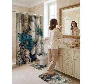 Set Decorativo De Baño 4 Piezas Cortina, Alfombras Y Funda De Inodoro m10