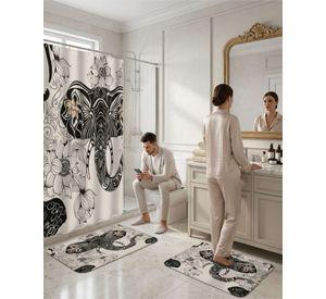 Set Decorativo De Baño 4 Piezas Cortina, Alfombras Y Funda De Inodoro m9