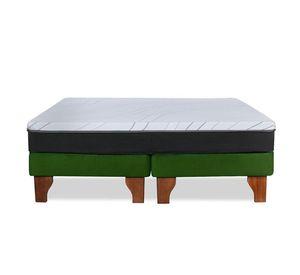 Cama Europea Zen Pro Colchon Resortes 2 Plazas Base Dividida Tela Verde