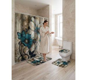Set Decorativo De Baño 4 Piezas Cortina, Alfombras Y Funda De Inodoro m10