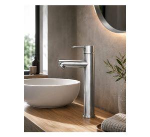Monomando Llave Grifo Lavatorio Modern Inox Alto Marca Taumm