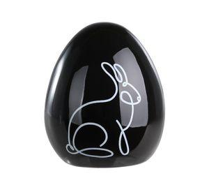 Adorno Decorativo GOPENG - Huevo Conejo negro Cerámica 12cm × 9 cm